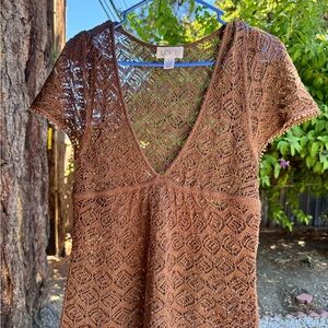 LOFT Chocolate Crochet Blouse